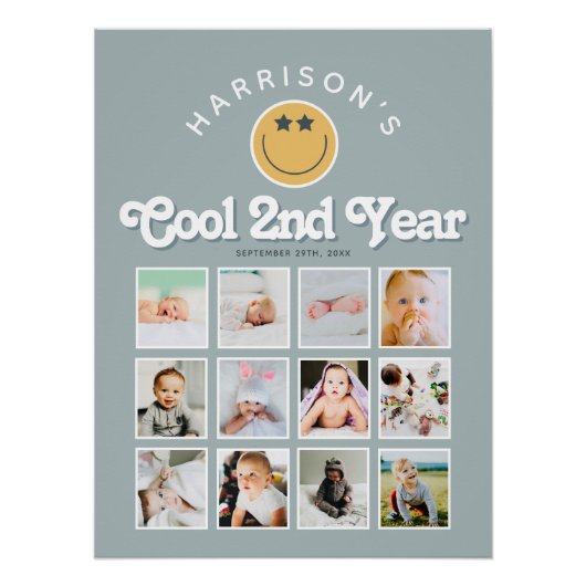 Boys 2nd Year Two Cool Birthday Photo Collage Perfect Poster (Voorkant)