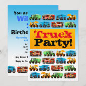 Boys 3rd Birthday Construction Truck Party Kaart (Voorkant / Achterkant)