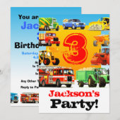 Boys 3rd Birthday Construction Truck Party Kaart (Voorkant / Achterkant)