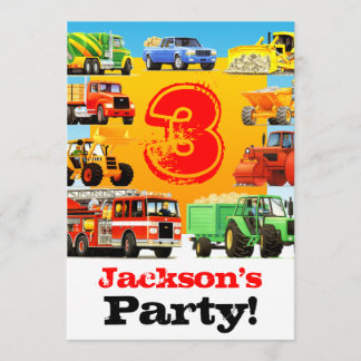 Boys 3rd Birthday Construction Truck Party Kaart