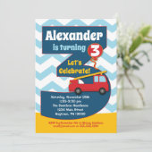 Boys 3rd Birthday Invitation Fire Truck Kaart (Staand voorkant)