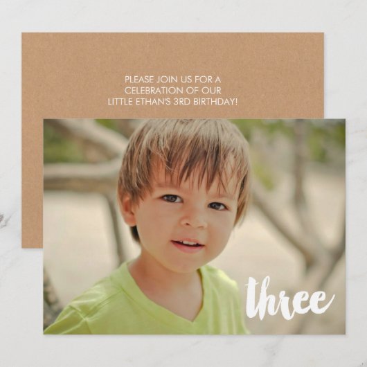 Boys 3rd Birthday Nummer Drie Fotobedekking Kaart (Voorkant / Achterkant)