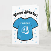 Boy's 4th Birthday Blue football shirt Kaart (Voorkant)