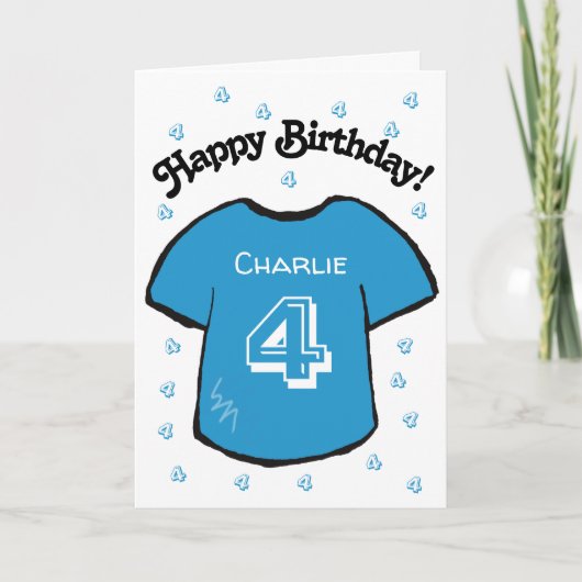 Boy's 4th Birthday Blue football shirt Kaart (Voorkant)