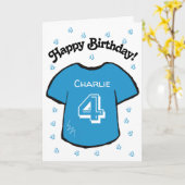 Boy's 4th Birthday Blue football shirt Kaart (Gele Bloem)