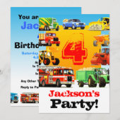 Boys 4th Birthday Construction Trucks Party Kaart (Voorkant / Achterkant)