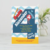 Boys 4th Birthday Invitation Fire Truck Kaart (Staand voorkant)