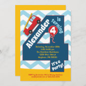 Boys 4th Birthday Invitation Fire Truck Kaart (Voorkant / Achterkant)