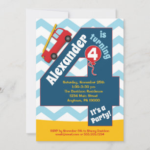 Boys 4th Birthday Invitation Fire Truck Kaart