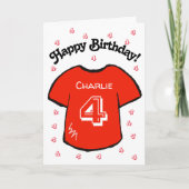 Boy's 4th Birthday Red football shirt Kaart (Voorkant)