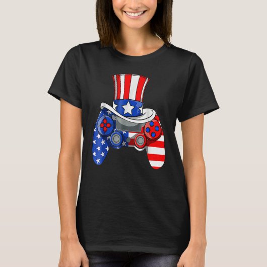 Boys 4th Of July Video Game American Flag Uncle Sa T-shirt (Voorkant)