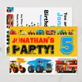 Boys 5th Birthday Big Construction Truck Party Kaart (Voorkant / Achterkant)