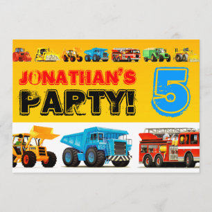 Boys 5th Birthday Big Construction Truck Party Kaart