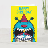 Boys 5th Birthday Blue Monster Cute Kaart (Voorkant)
