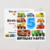 Boys 5th Birthday Construction Truck Party Kaart (Voorkant / Achterkant)