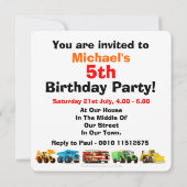 Boys 5th Birthday Construction Truck Party Kaart (Achterkant)