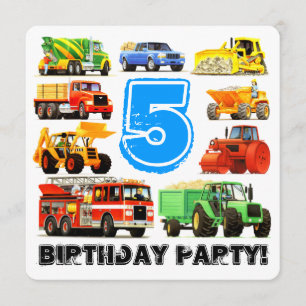 Boys 5th Birthday Construction Truck Party Kaart