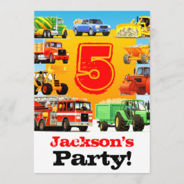 Boys 5th Birthday Construction Trucks Party Kaart