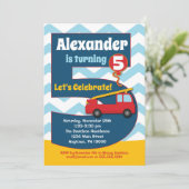 Boys 5th Birthday Invitation Fire Truck Kaart (Staand voorkant)