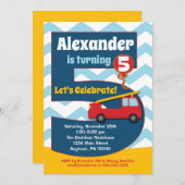 Boys 5th Birthday Invitation Fire Truck Kaart (Voorkant / Achterkant)