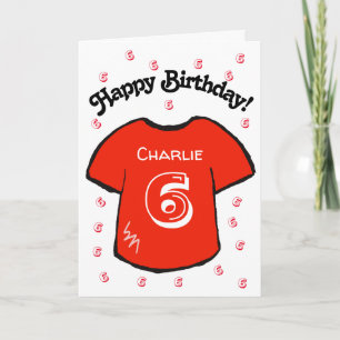Boy's 6e verjaardag rood football shirt kaart