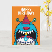 Boys 6th Birthday Blue Monster Cute Kaart (Gele Bloem)