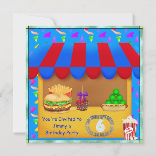 Boys 6th Colorful Birthday Party Invitation Kaart (Voorkant)