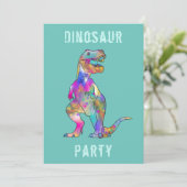 Boys 8th Birthday Dinosaur T Rex Roar Party Blauwg Kaart (Staand voorkant)