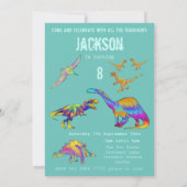 Boys 8th Birthday Dinosaur T Rex Roar Party Blauwg Kaart (Achterkant)