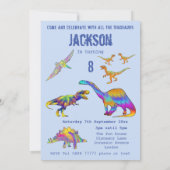 Boys 8th Birthday Dinosaur T Rex Roar Party Blue Kaart (Achterkant)