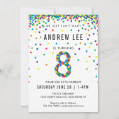 Boys 8th Birthday Party, Primary Color Confetti Kaart (Voorkant)