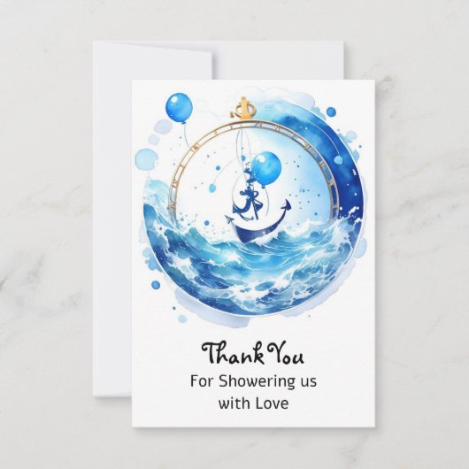 Boy's Adventure Nautische Waterverf Baby shower Bedankkaart (Voorkant)