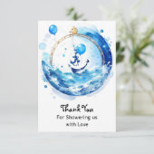 Boy's Adventure Nautische Waterverf Baby shower Bedankkaart (Staand voorkant)