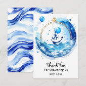 Boy's Adventure Nautische Waterverf Baby shower Bedankkaart (Voorkant / Achterkant)
