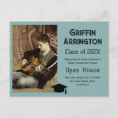 Boys Afstuderen Foto Blauwgroen Open House Briefka Uitnodiging Briefkaart (Voorkant)