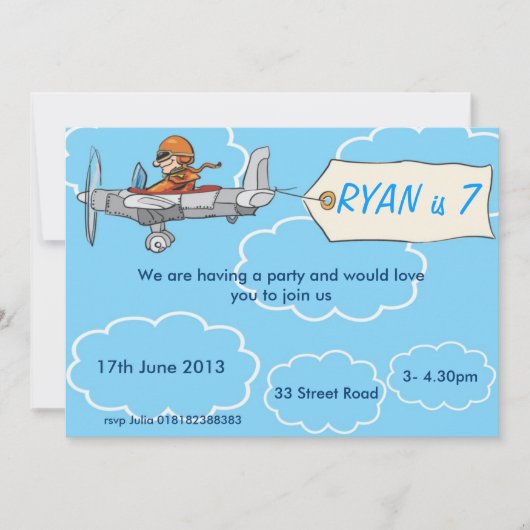 Boys Airplane Birthday Invitation Kaart (Voorkant)