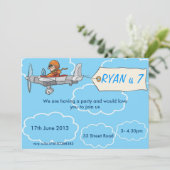 Boys Airplane Birthday Invitation Kaart (Staand voorkant)