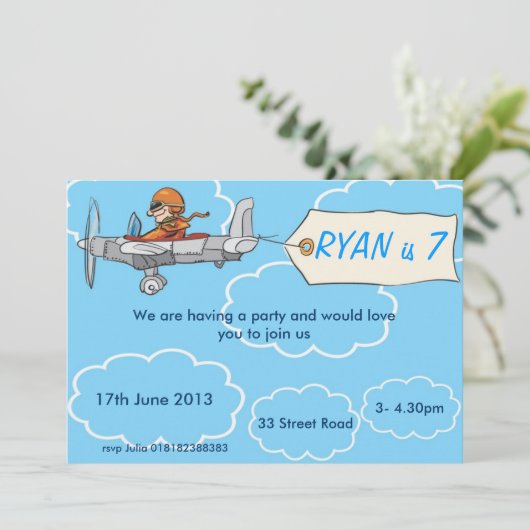 Boys Airplane Birthday Invitation Kaart (Staand voorkant)