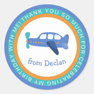 Boys Airplane naam Birthday Dank u Ronde Sticker