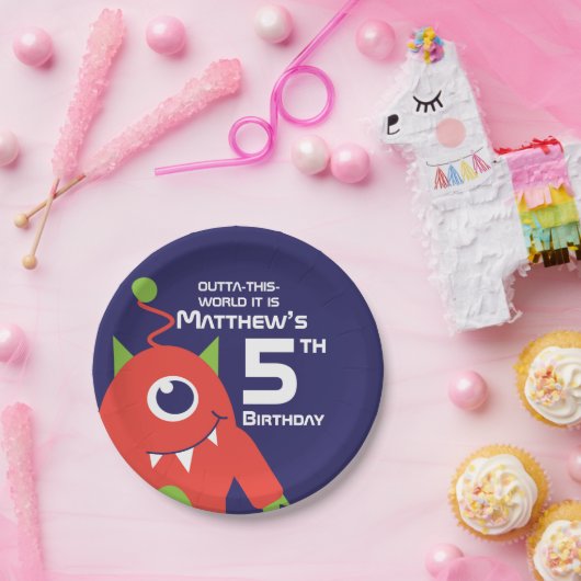 Boys alien 5th birthday aangepaste bord (Feest)