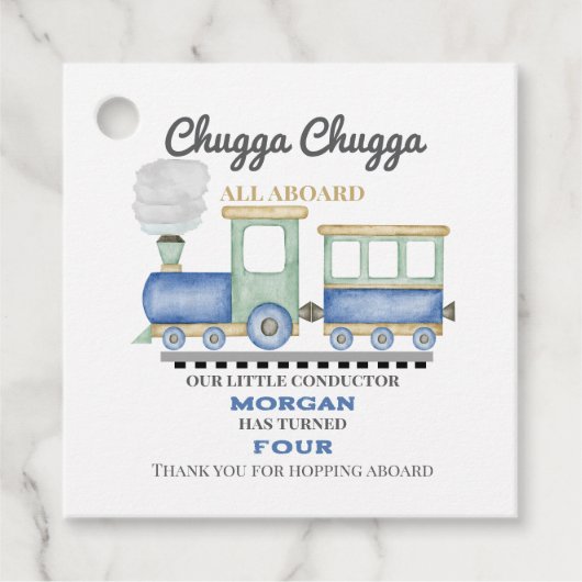 Boy's Any Age Birthday Blue Train Chugga Choo   Bedankjes Labels (Voorkant)