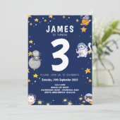 Boys Astronaut Cat Navy Kids Birthday Kaart (Staand voorkant)