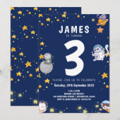 Boys Astronaut Cat Navy Kids Birthday Kaart (Voorkant / Achterkant)