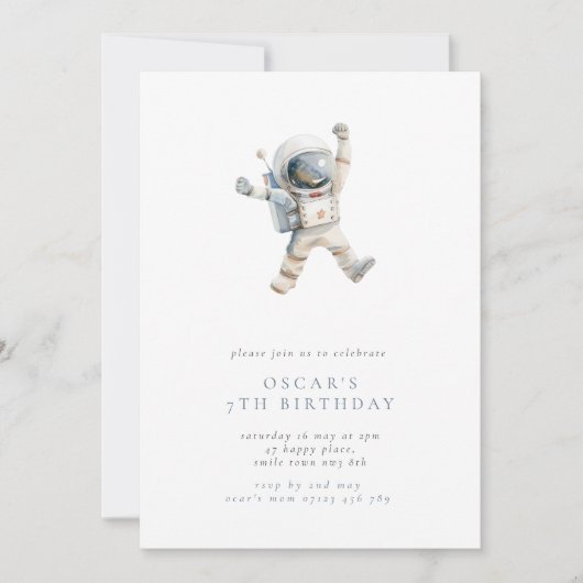Boy's Astronaut Minimalist Space Verjaardagsfeest Kaart (Voorkant)