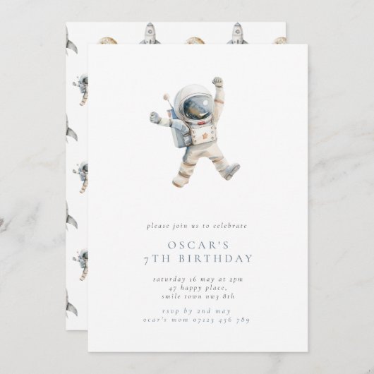 Boy's Astronaut Minimalist Space Verjaardagsfeest Kaart (Voorkant / Achterkant)
