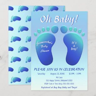 Boys Baby Feet Baby shower Blue Ombre Baby shower Kaart