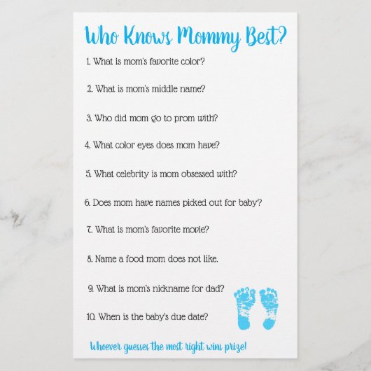 Boy's Baby shower Bingo en Wie kent mama het beste Flyer (Achterkant)