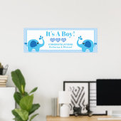 Boys Baby shower Blue Elephant Party Banner Poster (Thuiskantoor)
