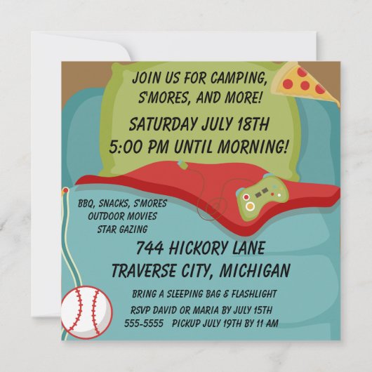 Boys Backyard Campout Birthday-uitnodigingen Kaart (Achterkant)