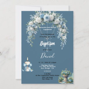 Boy's Baptism Blue Floral Kaart